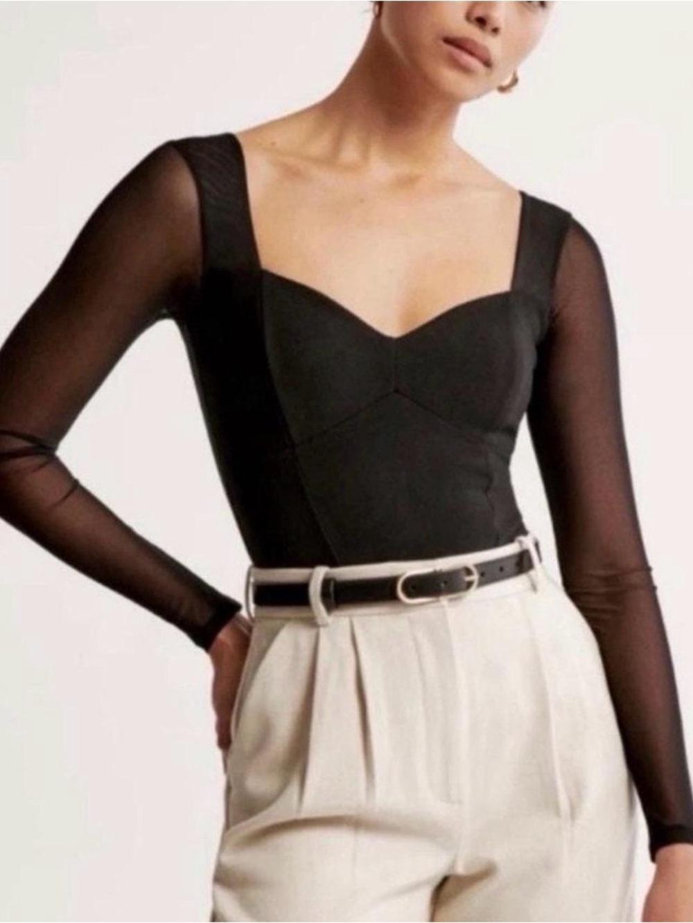 Abercrombie & Fitch Long Sleeve Crepe Sweetheart Bodysuit